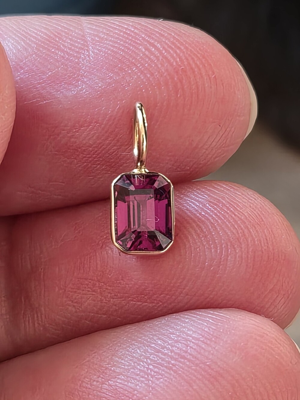 Emerald Cut Comeria Garnet Charm